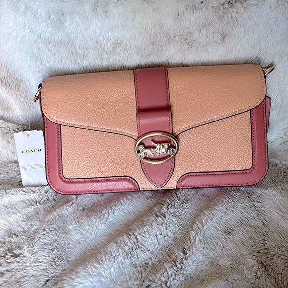 Coach C8607 Georgie Shoulder Bag In Color block IN Blush/Taffy. - Picture 2 of 9